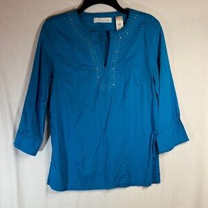 First Issue Blue Embroidered Women's Top (Medium)